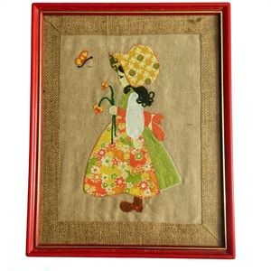 Vintage Framed Girl In Sunbonnet Appliqué